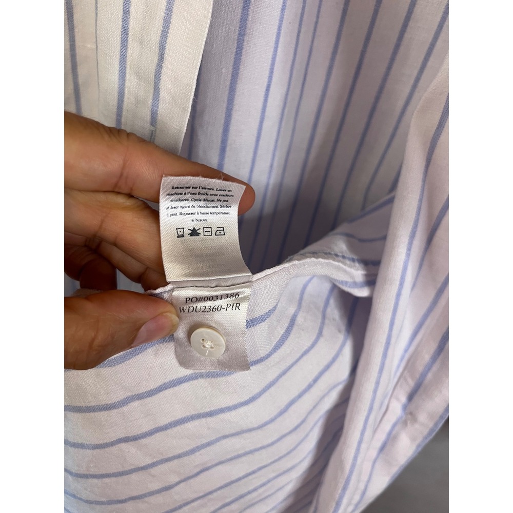 Faherty Shirt Dress White Blue Striped Linen Blend Sz L - Picture 8 of 9
